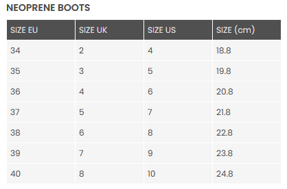 Roxy Neoprene Boots 0 Størrelsesskema